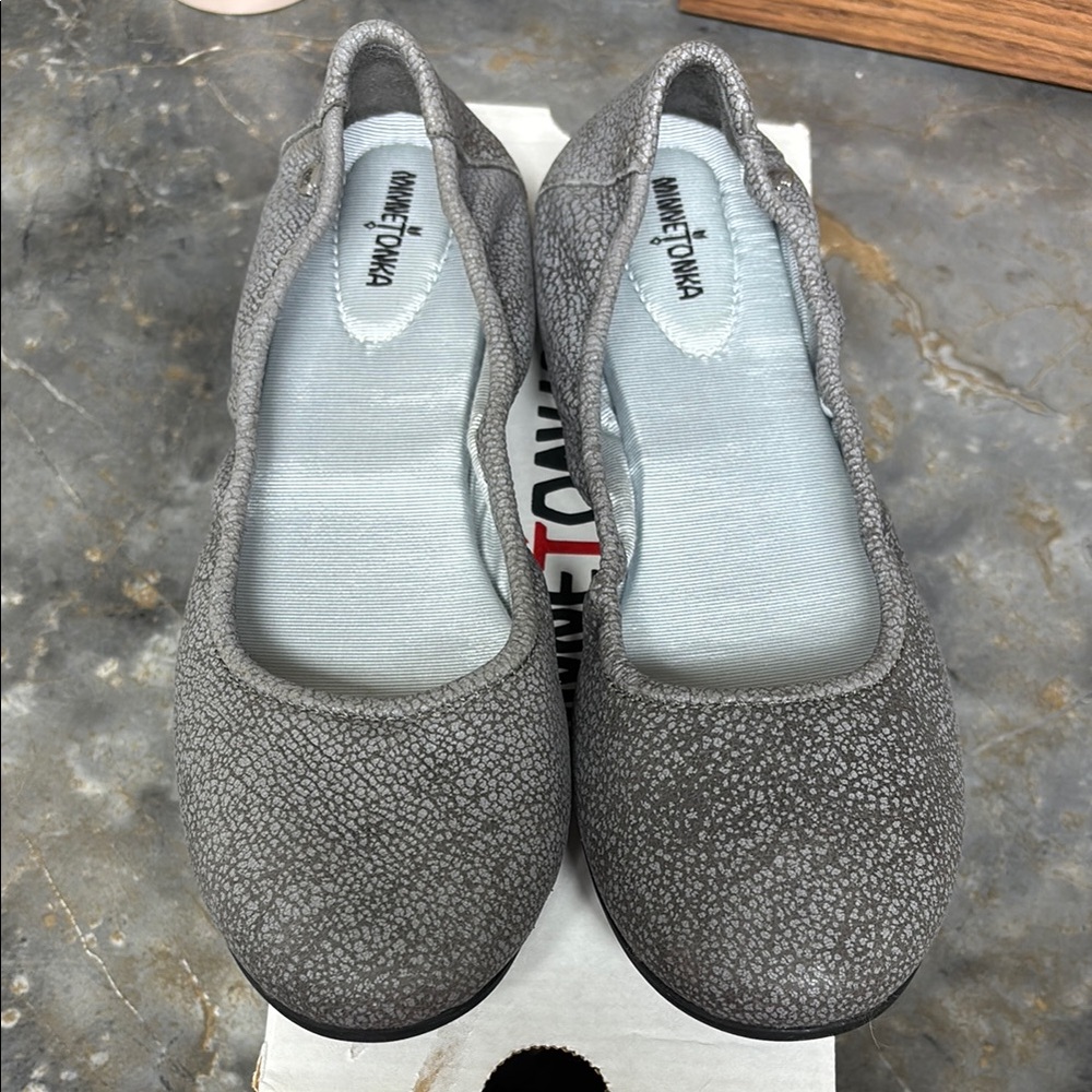 Minnetonka Distressed Charcoal Ballerina Flat
